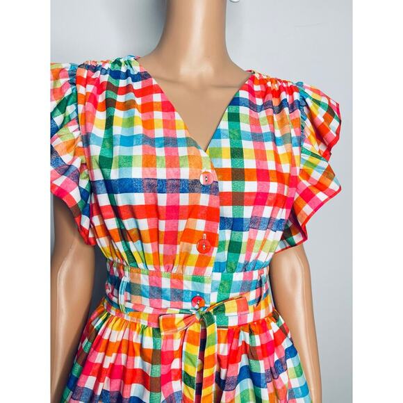 Beulah Style Ruffle Sleeve Gingham Tiered Dress size M - Picture 4 of 11